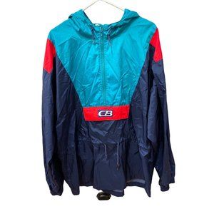 CB Sports Vintage Hooded Windbreaker Colorblock Pull Over Jacket Anorak size L